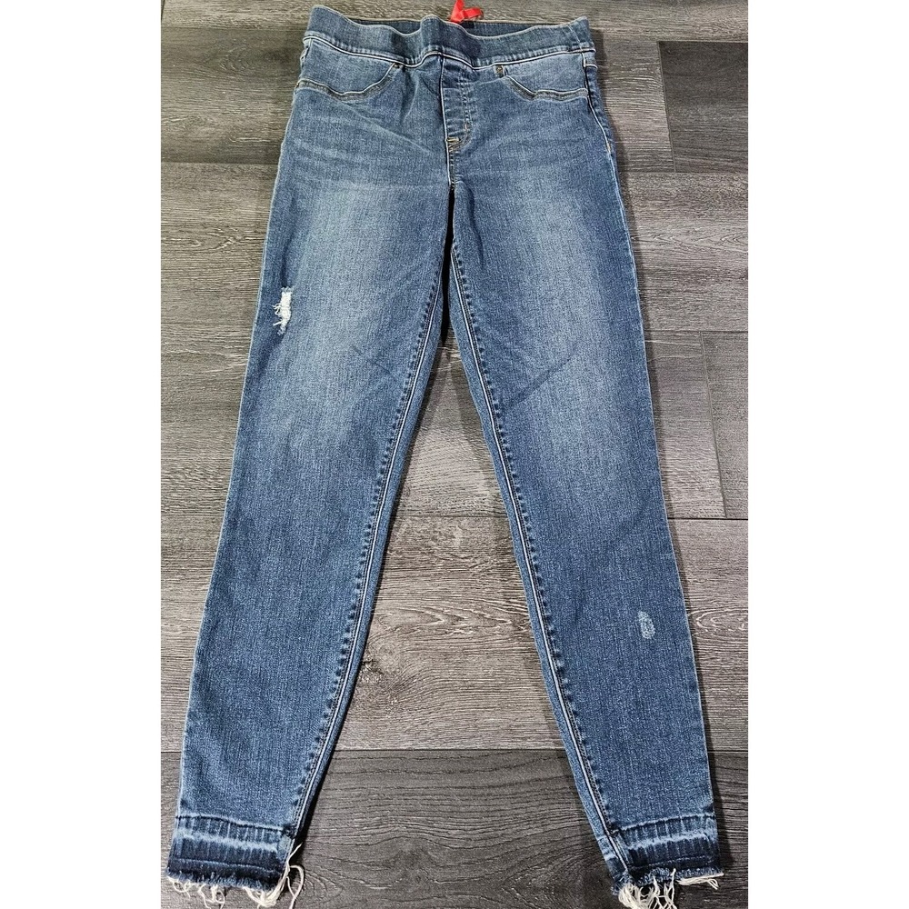 Spanx Distressed Skinny Jeans Women M Blue High Rise Stretch Raw‎ Hem 20203R